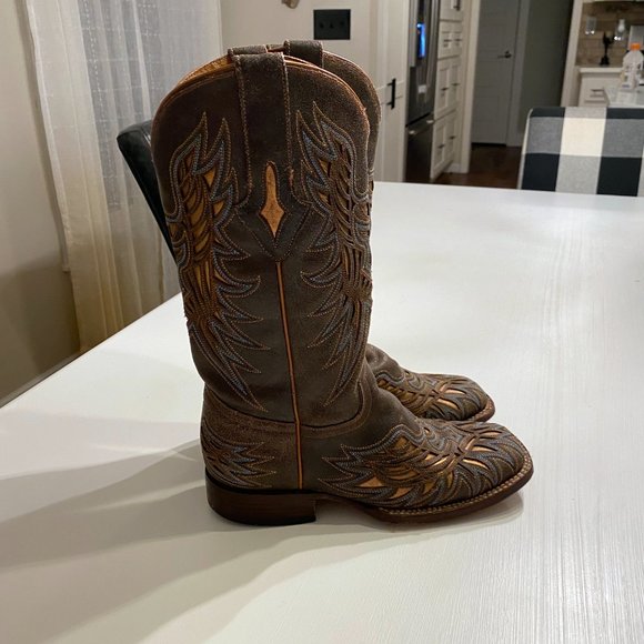 Lucchese Brown Leather Cut Out Embroidered‎ Cowboy Boots Women's Sz 7 B M3683 - Picture 3 of 12